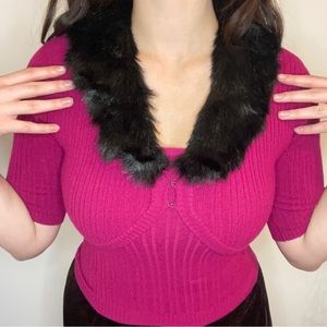 90’s/ Y2K Guess Collection matching tube top and fur cardigan set